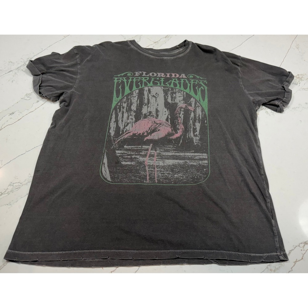 Girl Dangerous Florida Everglades Flamingo Graphic T-Shirt Charcoal Grey Large